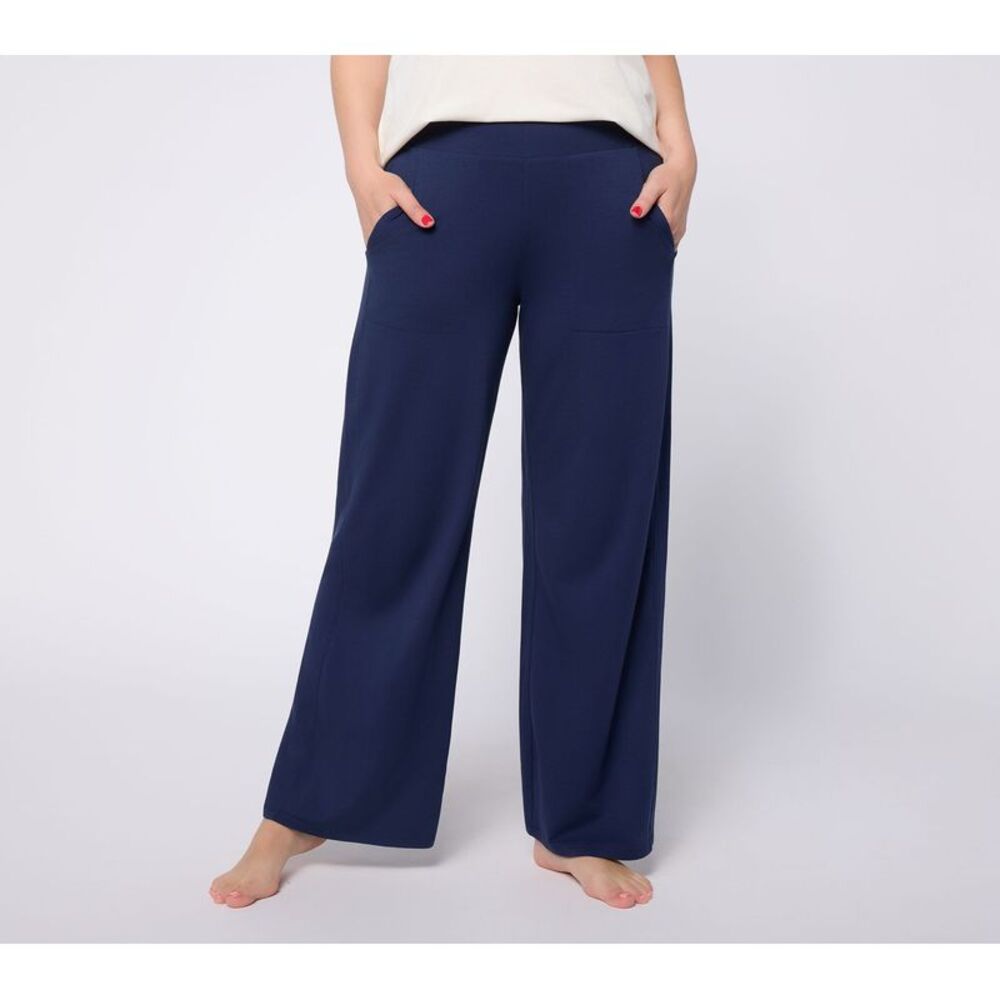 Anybody Women's Pants Sz L Cozy Knit Jersey Full Length Pant Blue